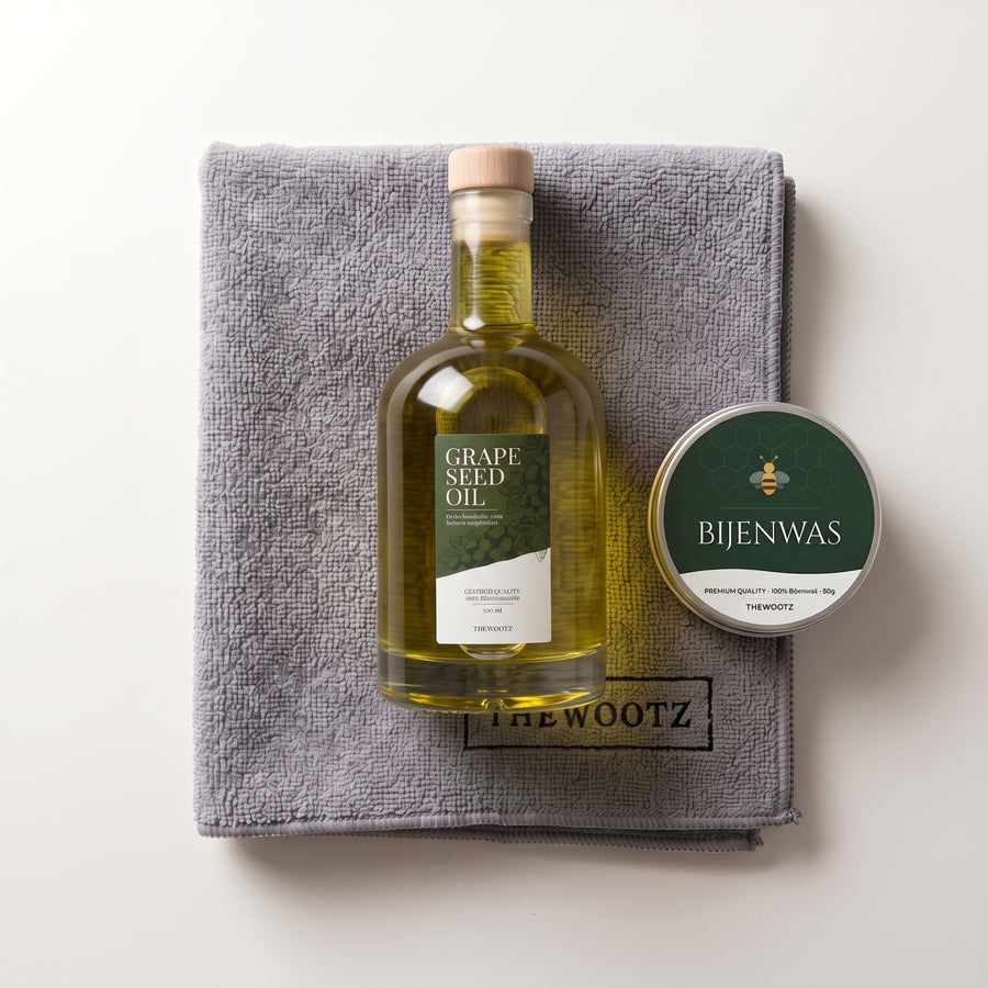 Complete onderhoudsset, olie, bijenwas en doek - TheWootz