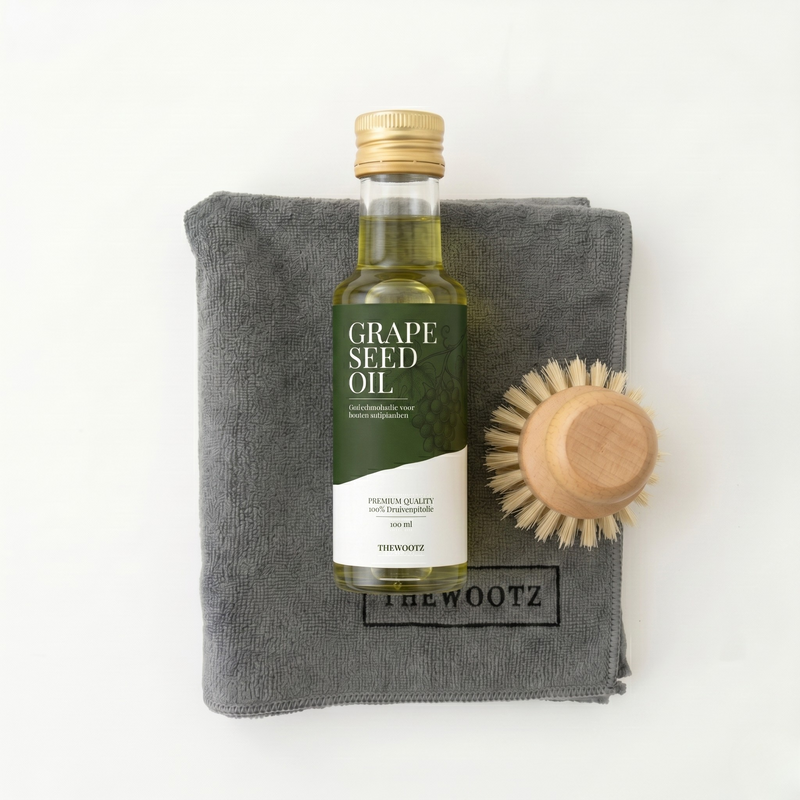 Snijplank onderhoudsset 100 ml, olie, doek en borstel - TheWootz