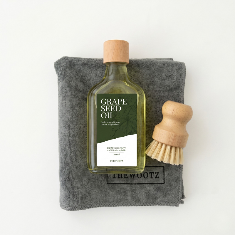 Snijplank onderhoudsset 200 ml, olie, doek en borstel - TheWootz