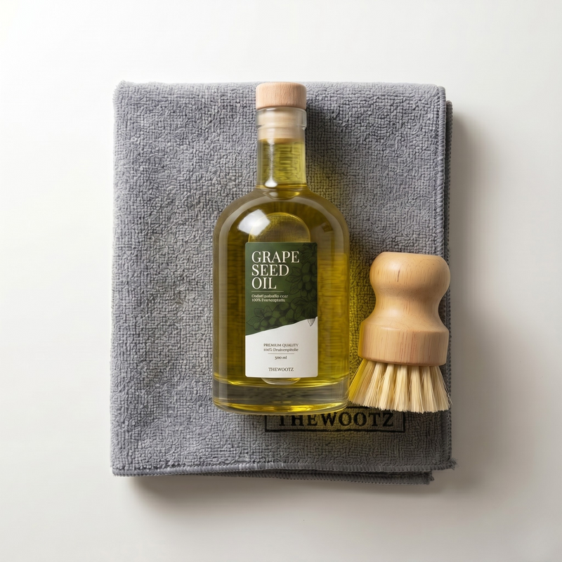 Snijplank onderhoudsset 500 ml, olie, doek en borstel - TheWootz