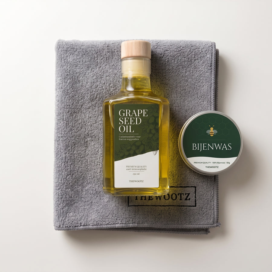 Complete onderhoudsset, olie, bijenwas en doek - TheWootz