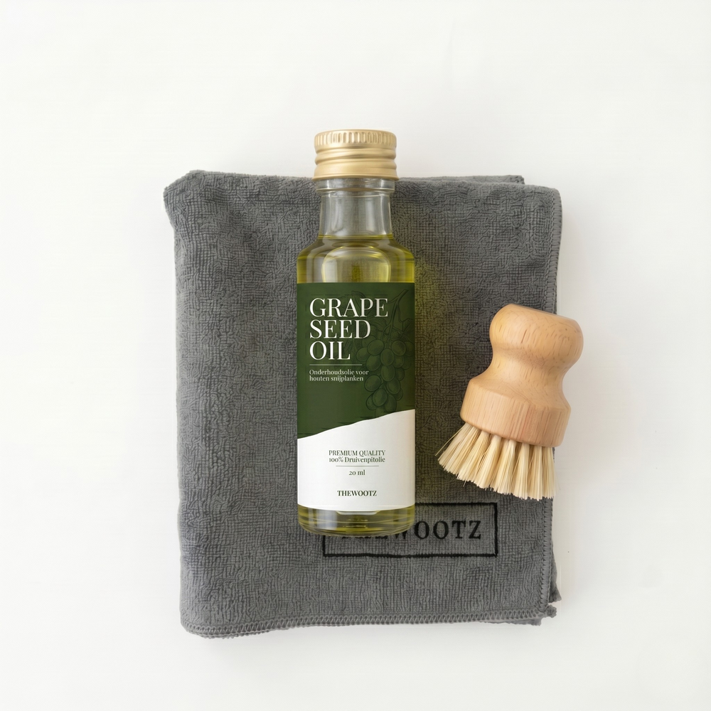 Snijplank onderhoudsset 20 ml, olie, doek en borstel - TheWootz